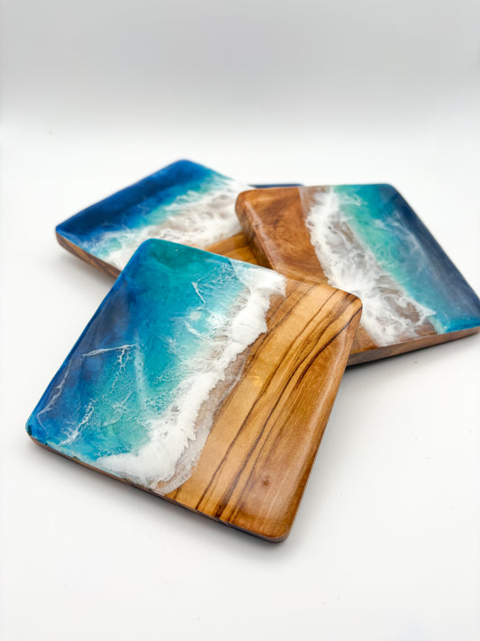 Dessous de verre Olivier résine océan